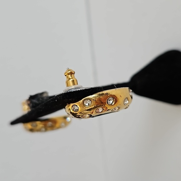 GOLDTONE Blue & Clear Rhinestones Pierced Earrings - Picture 5 of 6